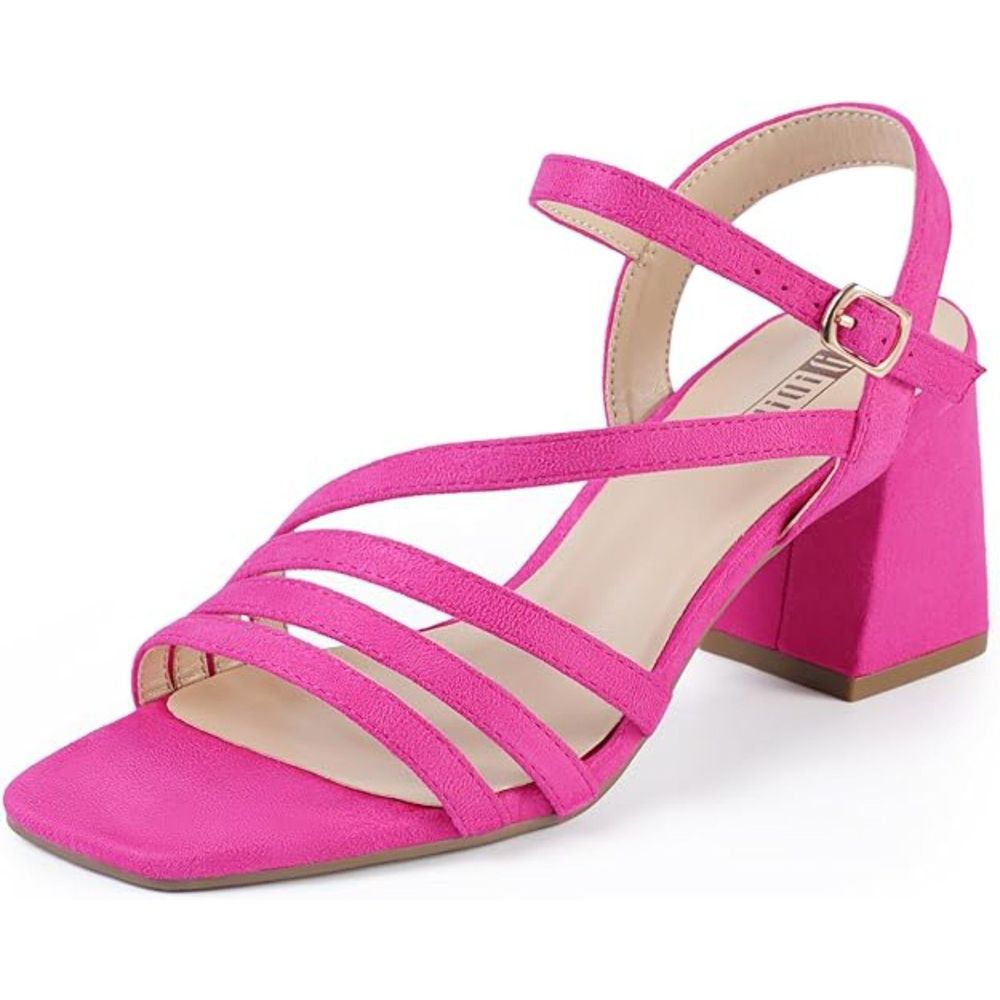 Women Chunky  Pink Block Heels Square Toe Low Heels Wedding Prom Bride Heel